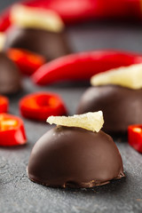 handmade bonbons with red chili pepper