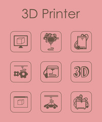 Set of three d printer simple icons