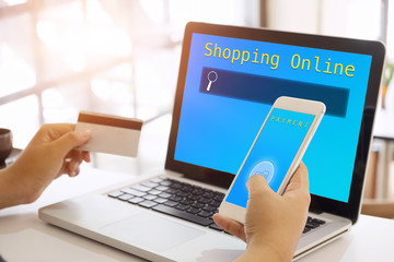 Shopping online concept, people using credit card to shopping online payment.