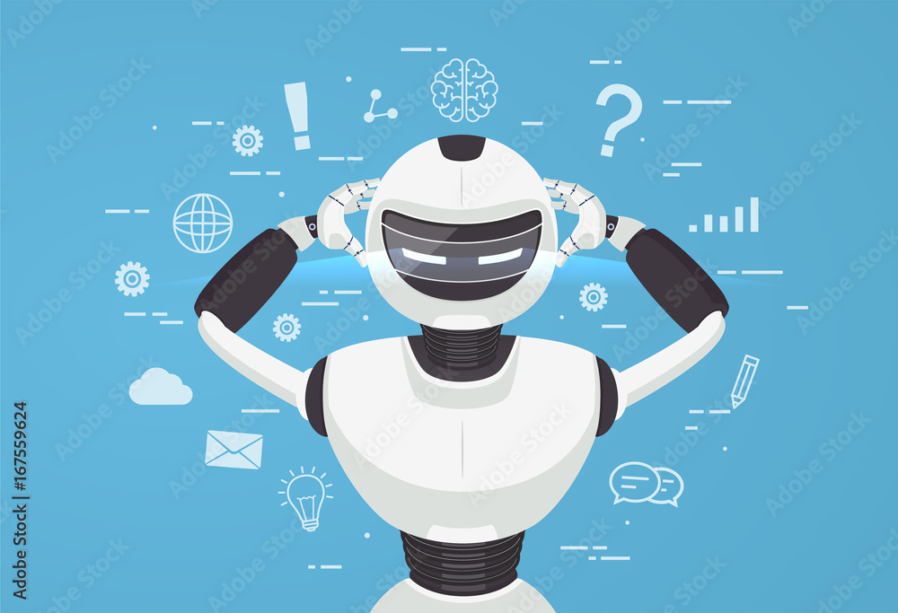 Poster chat bot, robot virtual assistance. artificial intelligence conc