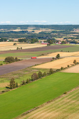 Obraz premium Rural landscape view with fields and a road with a truck