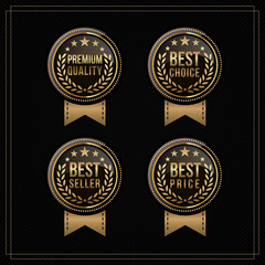 Vector vintage badges collection "Premium quality", "Best seller", "Best price" and "Best choice". gold and black colour