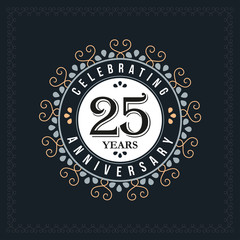 25 years anniversary design template. Vector and illustration. celebration anniversary logo. classic, vintage style