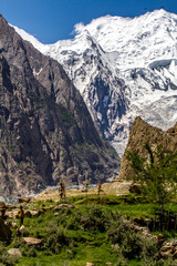 The beautiful view of the Hopar Glacier from the Hopar Village, Pakistan