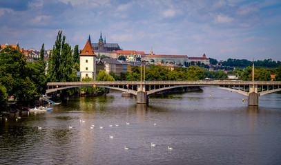 Obraz premium Picturesque view of the Old Town with its ancient architecture in the summer, Prague, Czech Republic.
