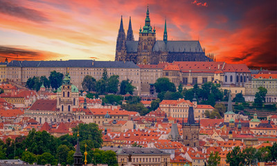 Fototapeta premium Aerial view from The New Town Hall Tower in the old center of Prague - the capital and largest city of the Czech Republic.