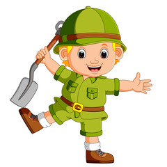 cute hiker holding shovel