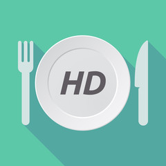 Long shadow tableware with    the text HD