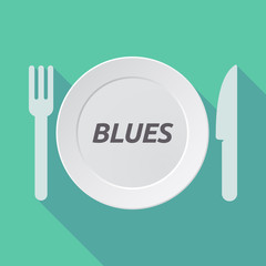 Long shadow tableware with    the text BLUES