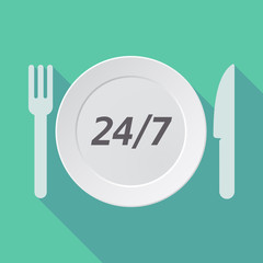 Long shadow tableware with    the text 24/7