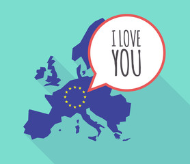 Long shadow EU map with    the text I LOVE YOU