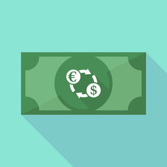 Long shadow bank note with  an euro dollar exchange sign