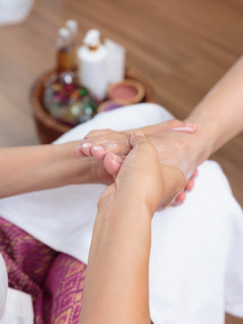 Foot massage in spa salon,Thai massage.