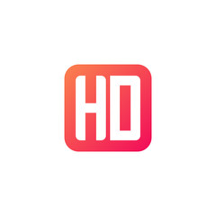 Initial letter HD, rounded letter square logo, modern gradient red color	
 
