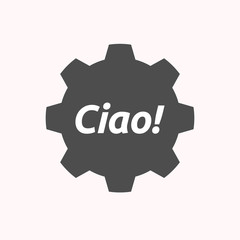 Isolated gear with  the text Hello! in the Italian language