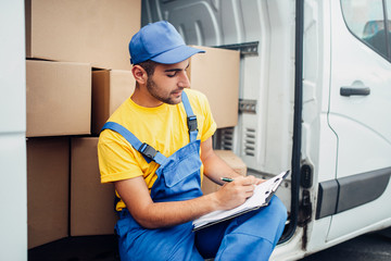 Cargo delivery, courier and truck with boxes