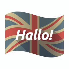 Isolated UK flag with  the text Hello! in the German language