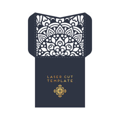 Vector wedding card laser cut template. Vintage decorative elements