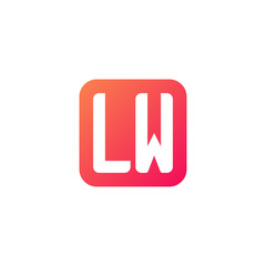 Initial letter LW, rounded letter square logo, modern gradient red color	
 
