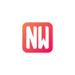 Initial letter NW, rounded letter square logo, modern gradient red color	
 
