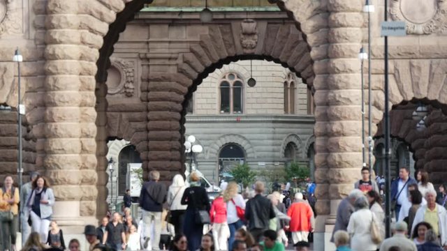 Timelapse from crowd at Riksplan square in Stockholm Sweden