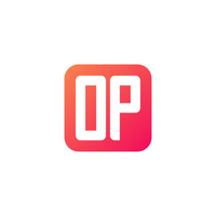 Initial letter OP, rounded letter square logo, modern gradient red color	
 
