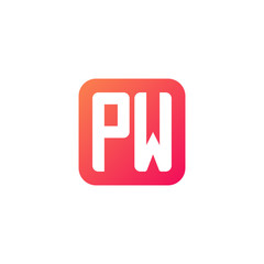 Initial letter PW, rounded letter square logo, modern gradient red color	
 
