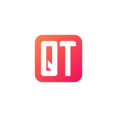 Initial letter QT, rounded letter square logo, modern gradient red color	
 

