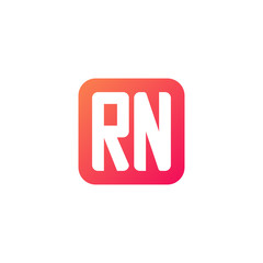 Initial letter RN, rounded letter square logo, modern gradient red color	
 
