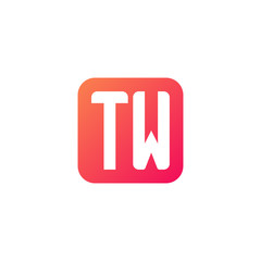 Initial letter TW, rounded letter square logo, modern gradient red color	
 
