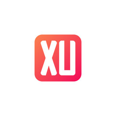 Initial letter XU, rounded letter square logo, modern gradient red color	
 
