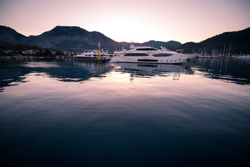 Yachts in bay with morning light