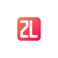 Initial letter ZL, rounded letter square logo, modern gradient red color	
 
