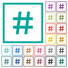 Obraz premium Hash tag flat color icons with quadrant frames