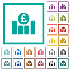 Pound financial graph flat color icons with quadrant frames