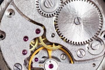 detail of mechanical wristwatch close up