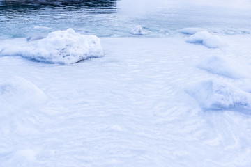 Obraz premium Coast covered with ice in the Sea of Okhotsk