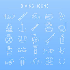 Diving icons in line style.