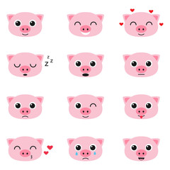 Set of cute piglet emoticons