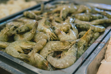 Prawn  , Seafood buffet line in hotel restaurant