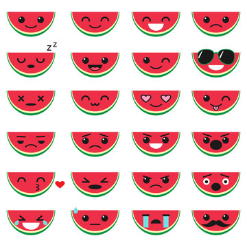 Cute watermelon emoji set