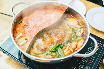 Selective focus Shabu Shabu and Sukiyaki, Japanese food