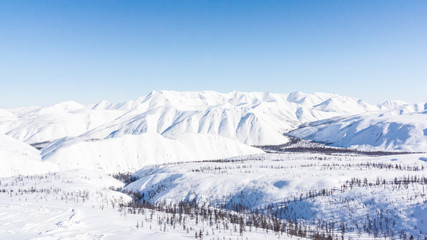 Fototapeta na wymiar Mountain, morning, winter, snow landscape