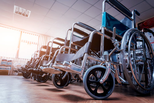 Empty Wheelchairs At The Hospital.