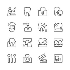 Set of dental related line icons