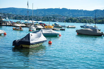 boat on lake zurich in summer