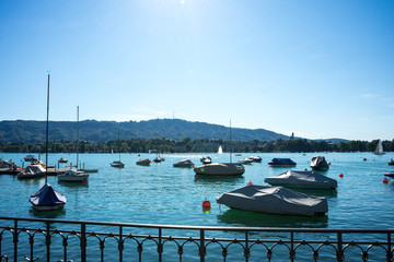 boat on lake zurich in summer
