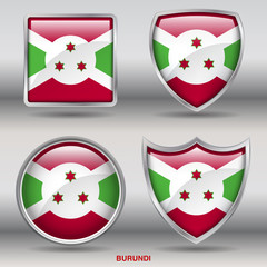 Flag of Burundi in 4 shapes collection with clipping path