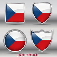 Flag of Czech Republic in 4 shapes collection with clipping path