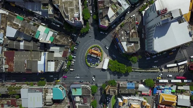 4K Aerial view of roundabout at chinatown Bangkok